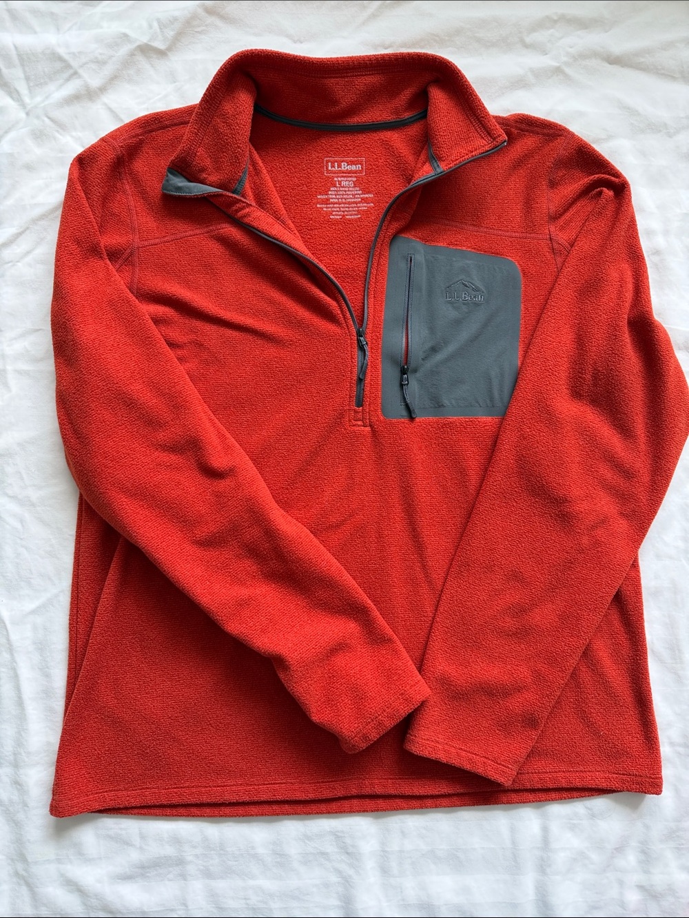 L.L. Bean Red Fleece Quarter-Zip Jacket with Gray Chest Pocket